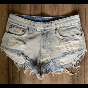 Light denim High rise jean shorts.